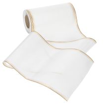 gjenstander Elegant moiré-kransbånd, 200 mm hvitt med gullperlekant og spesiell finish, 25 m - Perfekt for dekorasjoner og feiringer