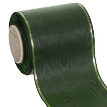 gjenstander Elegant moirégrønt kransbånd med gullkant, 100 mm x 25 m, til begravelsesblomster og dekorasjon