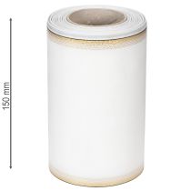 gjenstander Elegant moiré-kransbånd med gullkant, bryllupsdekorasjon, sørgebånd, hvitt 150 mm x 25 m