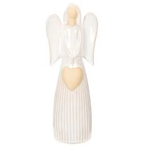gjenstander Englefigur med hjertedekorasjon i kremhvit, 23 cm