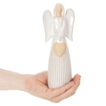 gjenstander Englefigur med hjertedekorasjon i kremhvit, 23 cm