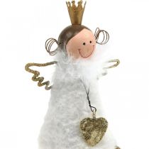 gjenstander Englefigur sittende juledekorasjon tre metall hvit H12cm