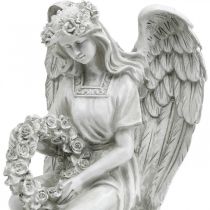 Gravengel med krans Sittende kvinnelig engel H32cm