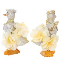 gjenstander Dekorativ andefigur i blomsterkjole, vår, detaljert sommerdekorasjonstilbehør, 11 cm, 2 stk.