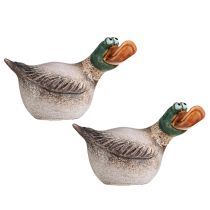 gjenstander Ducks dekorative keramiske spring drake brun grønn L15cm 2 stk