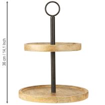 gjenstander Etagere 2-lags Tre Metall Rund Natursvart H36cm