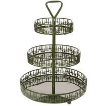 gjenstander Serveringsfat i metall med tre nivåer, grønt, tre nivåer, grantredekor, rundt, 49 cm