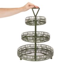 gjenstander Serveringsfat i metall med tre nivåer, grønt, tre nivåer, grantredekor, rundt, 49 cm