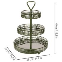 gjenstander Serveringsfat i metall med tre nivåer, grønt, tre nivåer, grantredekor, rundt, 49 cm