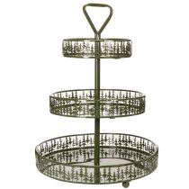 gjenstander Serveringsfat i metall med tre nivåer, grønt, tre nivåer, grantredekor, rundt, 49 cm