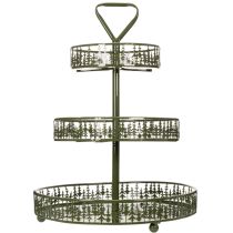 gjenstander Serveringsfat i metall med tre nivåer, grønt, tre nivåer, grantredekor, rundt, 49 cm