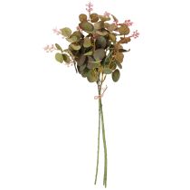 gjenstander Kunstige eukalyptusgrener med rosa blomster, 45 cm, 3 stk.
