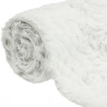 Bordløper, imitert pels hvit, bordløper, dekorativ pels 15×200cm