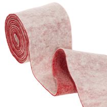 gjenstander Filtbånd, 100 % ull, tofarget, som gryteklut, filtbånd hvitt/rødt, 15 cm x 5 m