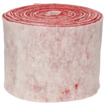 gjenstander Filtbånd, 100 % ull, tofarget, som gryteklut, filtbånd hvitt/rødt, 15 cm x 5 m
