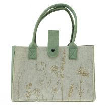 gjenstander Filtpose med håndtak med blomster kremgrønn 30x18x37cm