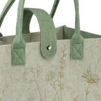 gjenstander Filtpose med håndtak med blomster kremgrønn 30x18x37cm