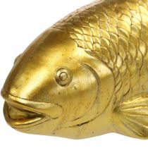 Dekorativ fisk å sette ned, fiskeskulptur polyresin gylden stor L25cm