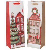 gjenstander Gavepose flaske julehus og juletre 36cm 2 stk