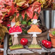 Fluesopp til høst, trepynt, gnome på sopp oransje / rød H21 / 19,5cm 4stk