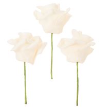 gjenstander Kunstig rose, kremfarget, 10 cm blomst på stilk, 100 stk.