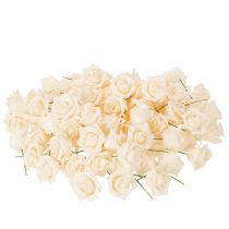 gjenstander Kunstig rose, kremfarget, 10 cm blomst på stilk, 100 stk.