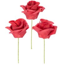 gjenstander Kunstig rød roseblomst med stilk, 5 cm, 100 stk.