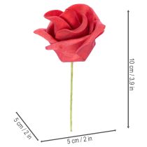 gjenstander Kunstig rød roseblomst med stilk, 5 cm, 100 stk.