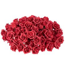 gjenstander Kunstig rød roseblomst med stilk, 5 cm, 100 stk.