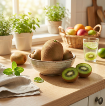 gjenstander Kiwi kunstig realistisk dekorativ frukt 7,5cm