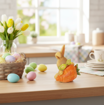 gjenstander Dekorativ kanin med gulrot, dekorative påskeharefigurer, 6 cm, 3 stk.