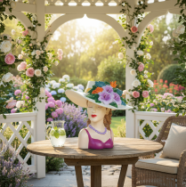 gjenstander Blomstervase kvinne i hatt med blomster plantepottedekorasjon for innendørs og utendørs bruk 20 cm