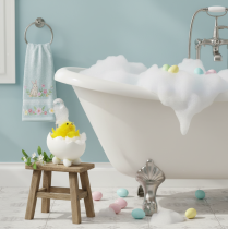 gjenstander Påskekyllingdekorasjon, chenillekylling i badekaret, gul, 9 cm