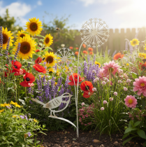 gjenstander Blomsterplugg metalldekorasjon Allium fugl hvit 20×52 cm