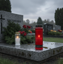 gjenstander Gravlys lokk motiv blomst rød svart 10 dager H27cm