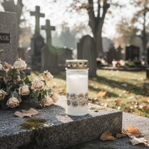 gjenstander Gravlys hvite roser sorglys minnelys Ø7cm H18cm 90h 2stk