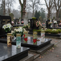 gjenstander Gravlys med motiv, begravelsesdekorasjon, Ø6 cm H17 cm, 6 stk.