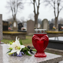 gjenstander Gravlys rødt hjerte sorglys minnelys 9×8×15cm 24t 4 stk.