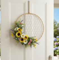gjenstander Dekorativ metallring Ø38 cm, hengende dekorasjon, raffia, sølv, naturlig, bohemsk veggdekorasjon, allsidig dekorasjon, 4 deler