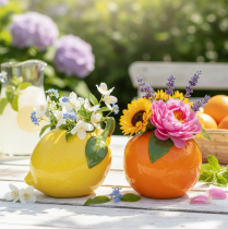 gjenstander Sitrusvase, appelsin og sitron, som et ekstravagant hjemmetilbehør, sommerdekorasjon, 10 cm, 2 stk.