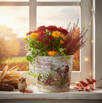 gjenstander Rund metallplante/blomsterpotte Fresh Garden H21cm