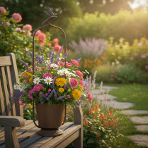 gjenstander Vintage blomsterkasse med espalier, øyenstikkerdesign, metall, Ø16/H62cm