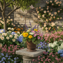 gjenstander Vintage blomsterkasse med espalier, øyenstikkerdesign, metall, Ø16/H62cm