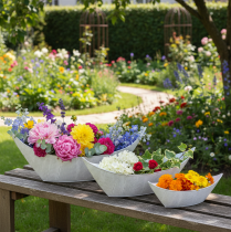 gjenstander Blomsterpotte, båtformet, metall, hvit/sølv, 54,5/48/42 cm, sett med 3