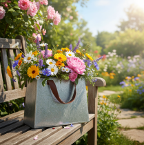 gjenstander Dekorativ pose, sølv, hvit, brun, metall, blomsterpotte, L22cm, 2 stk.