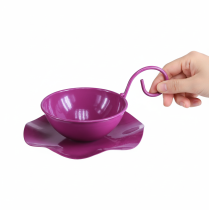 gjenstander Dekorativ tekopp i metall på tallerken, lilla, Ø11,5 cm, H8 cm, 2 stk.