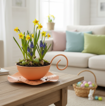 gjenstander Dekorativ kopp i metall, oransje, Ø11,5 cm, H6 cm, med skål, 2 stk.