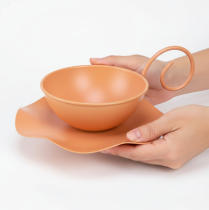 gjenstander Dekorativ kopp i metall, oransje, Ø11,5 cm, H6 cm, med skål, 2 stk.