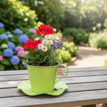 gjenstander Dekorativ tekopp metall med tallerken lysegrønn Ø12 H10cm 8 stk