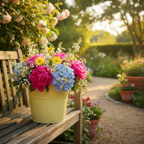 gjenstander Dekorativ metallpotte, grønn/gul, blomsterpotte, 31x26x21,5 cm